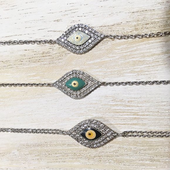 Evil Eye Jewelry Genuine Sterling Silver 925 Clear Cz Light Blue